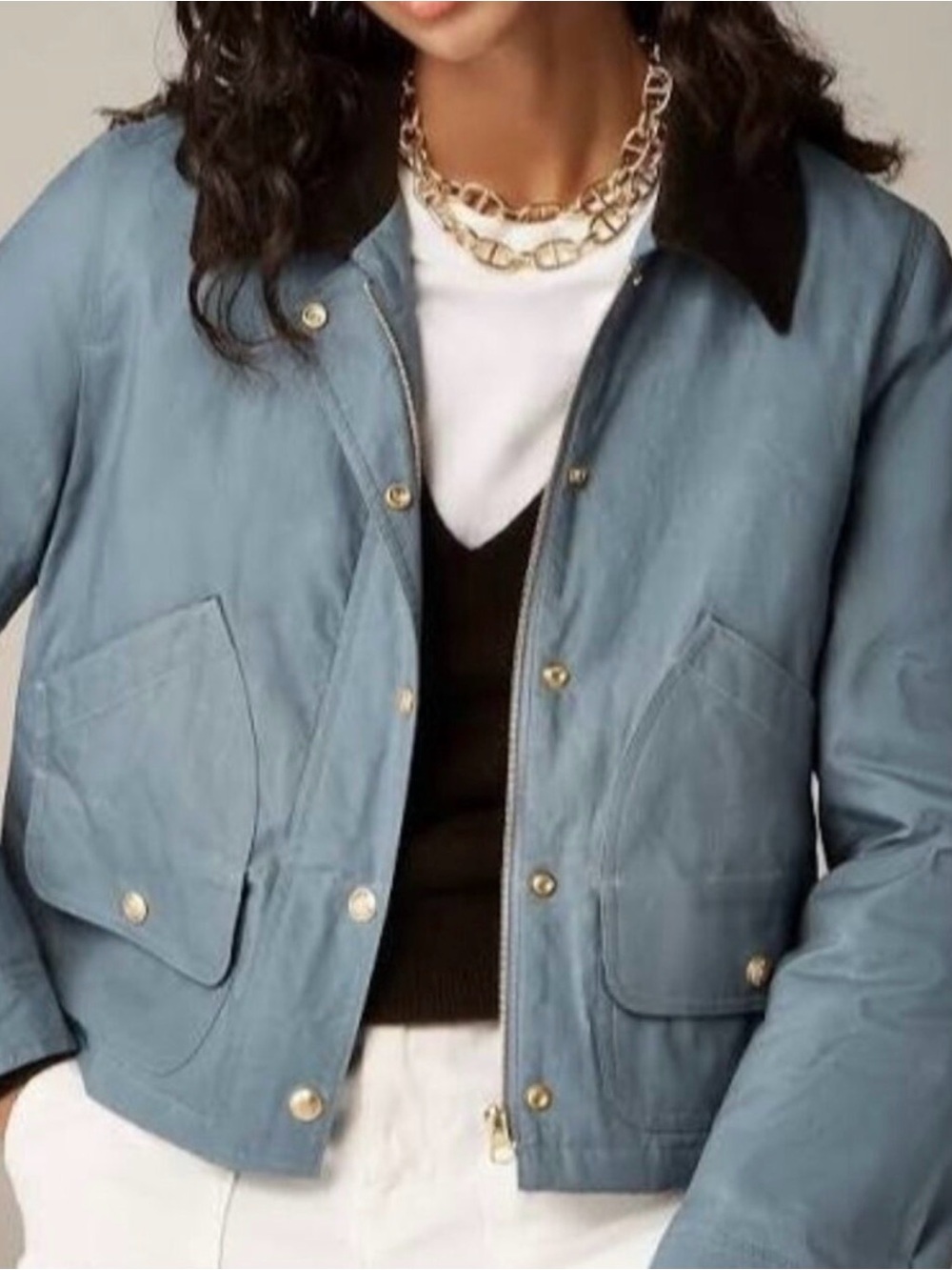 NWT J. Crew Short Barn Jacket in Cloudy Blue English Ripstop Corduroy Trim XS - Picture 3 of 8